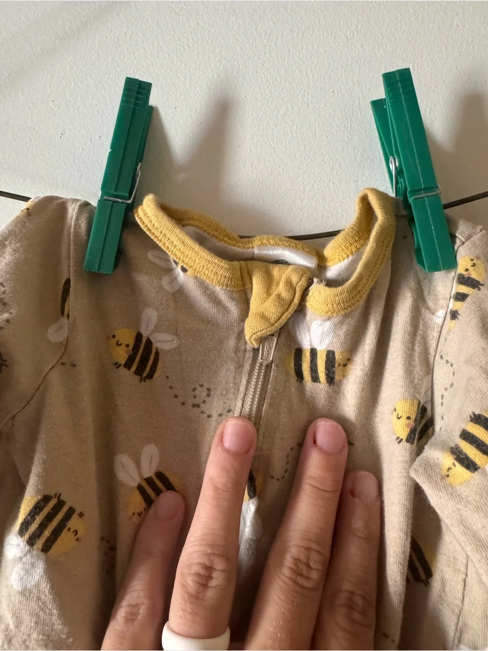 Gerber Beige and Yellow Bee-Print Footed One-Piece